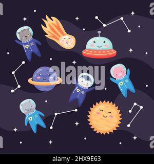 space animals définit huit icônes Illustration de Vecteur