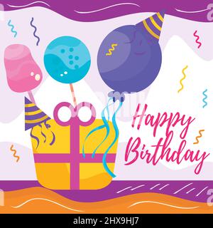 Carte cadeau d'anniversaire colorée cadeau isolé avec ballons Vector Illustration de Vecteur