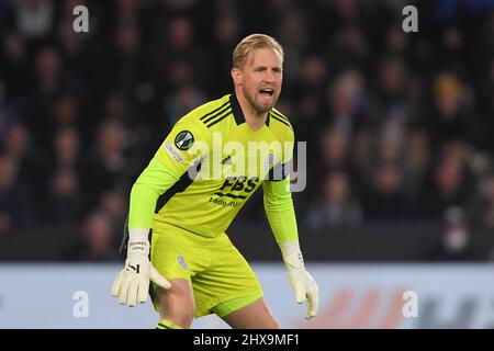 LEICESTER, ROYAUME-UNI. MAR 9th Kasper Schmeichel de Leicester City pendant le match de la Ligue de la Conférence Europa de l'UEFA de 16 entre Leicester City et Stade Rennais F.C. au King Power Stadium de Leicester le jeudi 10th mars 2022. (Credit: Jon Hobley | MI News ) Credit: MI News & Sport /Alay Live News Banque D'Images