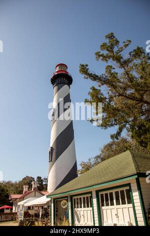 St. Augustine, Floride, États-Unis - 25 février 2022 : extérieur du phare historique de St. Augustine en Floride. Banque D'Images