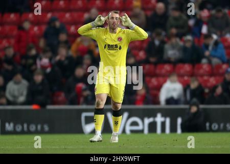 SUNDERLAND, ROYAUME-UNI. 8th MARS Alex Cairns de Fleetwood Town lors du match Sky Bet League 1 entre Sunderland et Fleetwood Town au stade de Light, Sunderland, le mardi 8th mars 2022. (Credit: Mark Fletcher | MI News) Credit: MI News & Sport /Alay Live News Banque D'Images