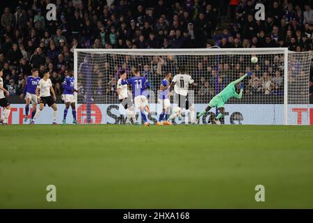 LEICESTER, ROYAUME-UNI. MARS 10th: Lors de la Ligue de conférence Europa de l'UEFA Tour de 16 match de première jambe entre Leicester City et Rennes au King Power Stadium, Leicester, le jeudi 10th mars 2022. (Crédit : James HolyOak | MB Media) Banque D'Images