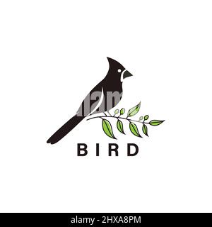 Logo vectoriel oiseau silhouette branche perching sur plante sauvage, belle illustration, élément parfait Illustration de Vecteur