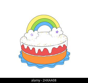 gâteau d'anniversaire rainbow et nuages pour enfants. illustration colorée 3d isolée sur fond blanc Banque D'Images