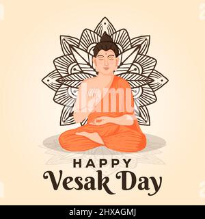 joyeux motif d'illustration de la journée vesak avec bouddha méditant Illustration de Vecteur