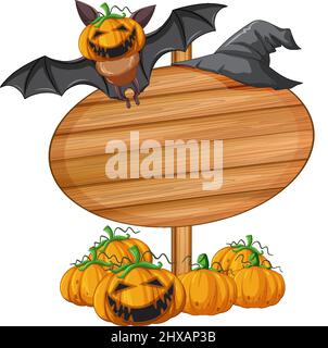 Panneau ovale vierge en bois avec chauve-souris dans l'illustration du thème d'halloween Illustration de Vecteur