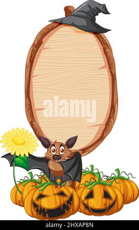 Panneau ovale vierge en bois avec chauve-souris dans l'illustration du thème d'halloween Illustration de Vecteur