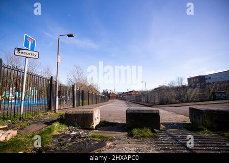 Mountcollyer Street à Belfast, Irlande du Nord. Où le film autobiographique de l'âge de la venue 'Belfast' écrit et réalisé par Kenneth Branagh est mis en place. Banque D'Images