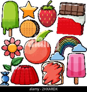 Ensemble de dessins animés de style vintage sur fond blanc Illustration de Vecteur