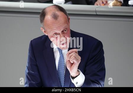 Berlin, Allemagne. 27th févr. 2022. Friedrich Merz, Président fédéral de la CDU. Credit: Kay Nietfeld/dpa/Alay Live News Banque D'Images