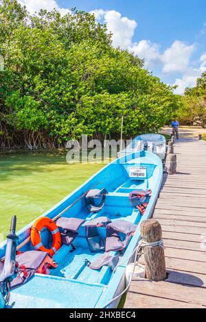 Muyil Mexique 02. Février 2022 vue panoramique sur le lagon de Muyil dans la forêt tropicale de la jungle avec des bateaux gens dans le parc national de Sian Ka'an Mu Banque D'Images