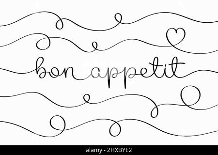 Lettrage bon appétit. Illustration vectorielle de la typographie créative avec un texte continu tracé à la main sur fond blanc Illustration de Vecteur