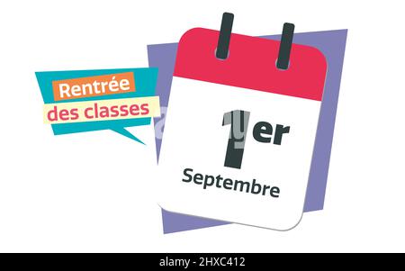 français 1 septembre calendrier de retour à la journée d'école Banque D'Images