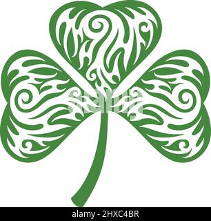 Trèfle de tatouage avec trois feuilles - Shamrock. Illustration vectorielle. Illustration de Vecteur