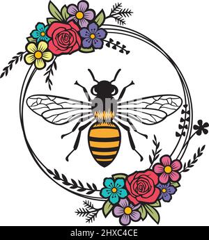 Couleur du cadre de cercle abeille et fleur. Illustration vectorielle. Illustration de Vecteur