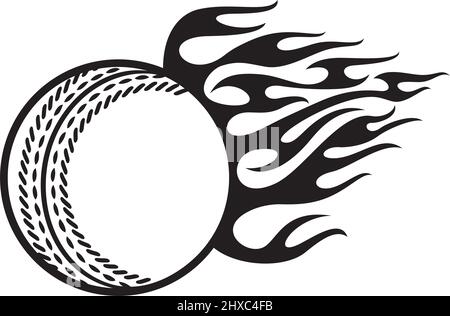 Illustration vectorielle noir et blanc de balle de cricket flamboyante Illustration de Vecteur