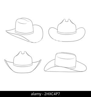 Jeu d'illustrations en noir et blanc avec chapeau de cow-boy. Objets vectoriels isolés sur fond blanc. Illustration de Vecteur