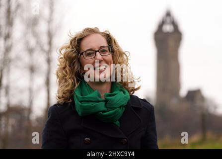 Lorna Slater, co-leader du Scottish Green, lors d'une séance photo à côté du Monument Wallace à l'hôtel Stirling court, en prévision de la conférence du Scottish Green Party. Date de la photo : vendredi 11 mars 2022. Banque D'Images