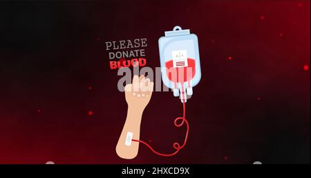 Image de texte de don de sang avec illustration de la personne donnant du sang sur le rouge Banque D'Images