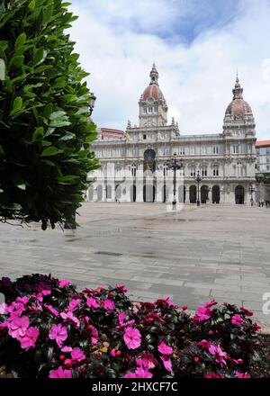 Hôtel de ville, place Maria Pita, la Coruna, Espagne Banque D'Images