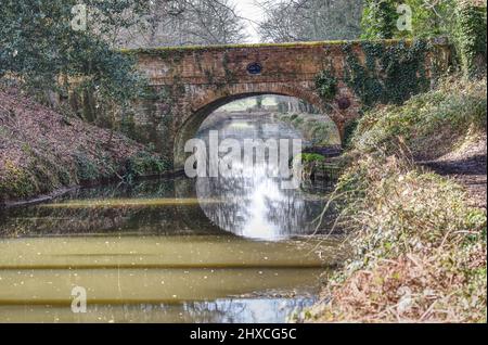 Un beau vieux pont le long du canal de Basingstoke à Dogmersfield dans le Hampshire Banque D'Images