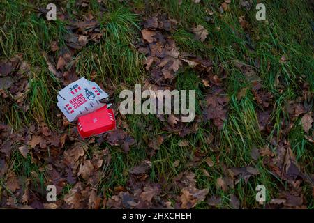 Allemagne, Luckenwalde, 22 janvier 2022, a rejeté inlassablement les ordures dans la nature, pollution par la restauration rapide Banque D'Images