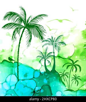 paysage pittoresque palmiers. Illustration vectorielle Illustration de Vecteur