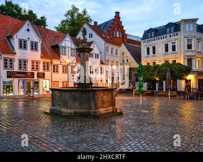 Nordermarkt à l'aube, Flensburg Banque D'Images