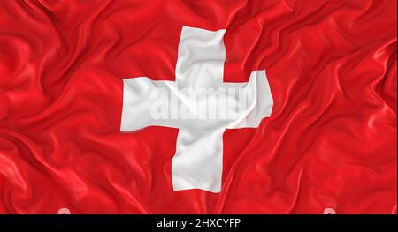 drapeau avec croix blanche sur rouge de la suisse. 3d rendu Banque D'Images