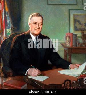 Portrait de Franklin D Roosevelt (1882-1945), président des États-Unis en 32nd, par Henry Salem Hubbell, huile sur masonite, 1935 Banque D'Images