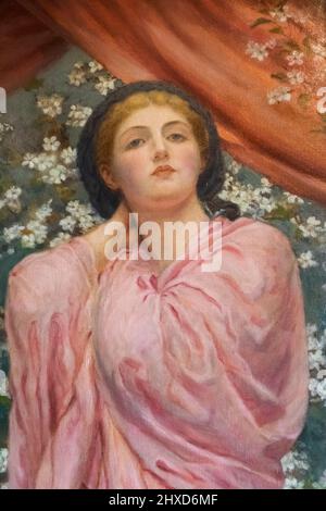 Angleterre, Dorset, Bournemouth, Musée Russell-cotes, peinture intitulée « Blossoms » par Albert Joseph Moore en date de 1881 Banque D'Images