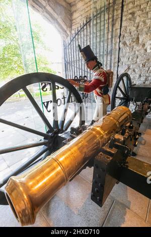 Angleterre, Dorset, Dorchester, le musée militaire de Keep, exposition du canon de Marabout Banque D'Images