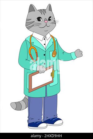 Médecin Cat Illustration du vecteur de caractère clinique vétérinaire Illustration de Vecteur