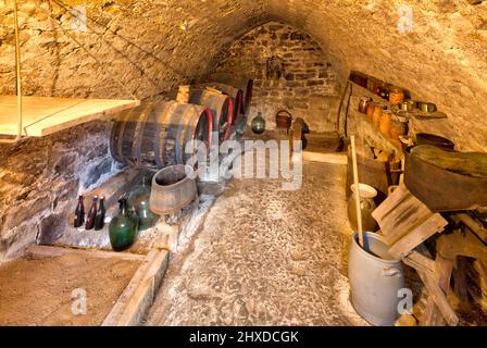 Château de l'église d'Aschfeld, cave de stockage, musée, histoire du village, Gaden, Aschfeld, main-Spessart, Franconie, Bavière, Allemagne Banque D'Images