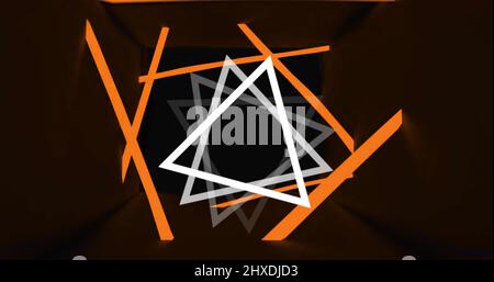 Image d'un code qr lumineux sur des formes géométriques au néon Banque D'Images