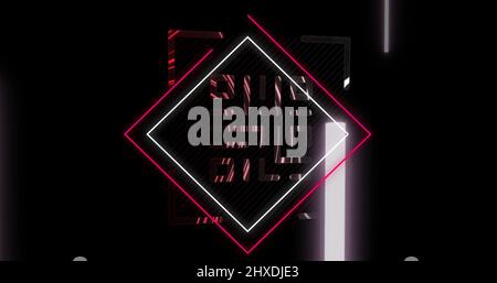 Image d'un code qr lumineux sur des formes géométriques au néon Banque D'Images