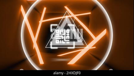 Image d'un code qr lumineux sur des formes géométriques au néon Banque D'Images