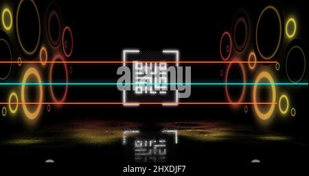 Image d'un code qr lumineux sur des formes géométriques au néon Banque D'Images