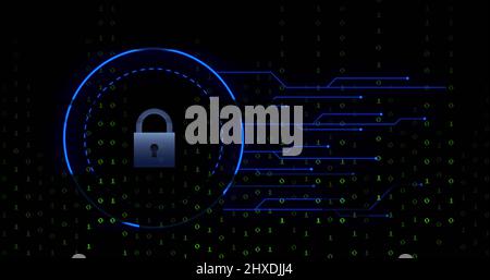 Illustration du cadenas de sécurité en ligne, du codage binaire et du traitement des données Banque D'Images