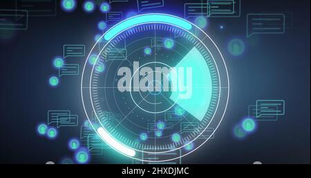 Illustration des icônes de support et de la numérisation de l'oscilloscope sur fond bleu Banque D'Images