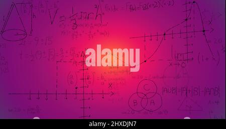 Illustration de formules mathématiques écrites à la main sur fond violet Banque D'Images