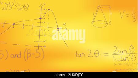 Illustration de formules mathématiques écrites à la main sur fond jaune Banque D'Images