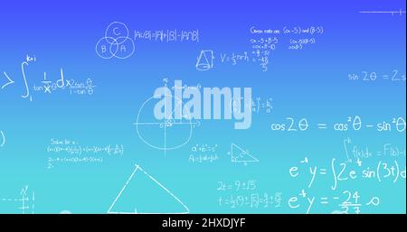 Illustration de formules mathématiques manuscrites sur fond bleu Banque D'Images