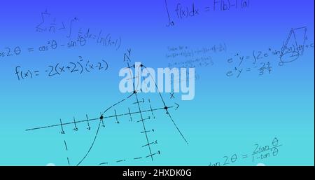 Illustration de formules mathématiques manuscrites sur fond bleu Banque D'Images