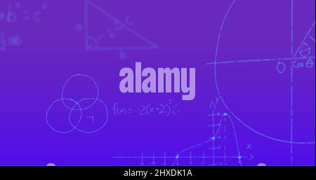 Illustration de formules mathématiques manuscrites sur fond violet Banque D'Images