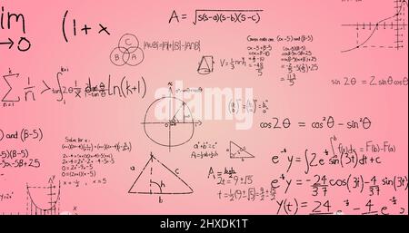 Illustration de formules mathématiques écrites à la main sur fond rose Banque D'Images