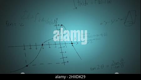 Illustration de formules mathématiques manuscrites sur fond bleu Banque D'Images
