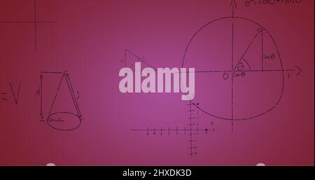 Illustration de formules mathématiques écrites à la main sur fond rose Banque D'Images