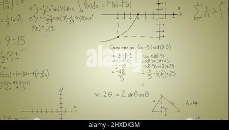 Illustration de formules mathématiques manuscrites sur fond vert Banque D'Images