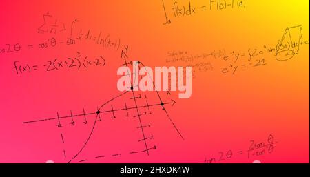 Illustration de formules mathématiques écrites à la main sur fond rose Banque D'Images